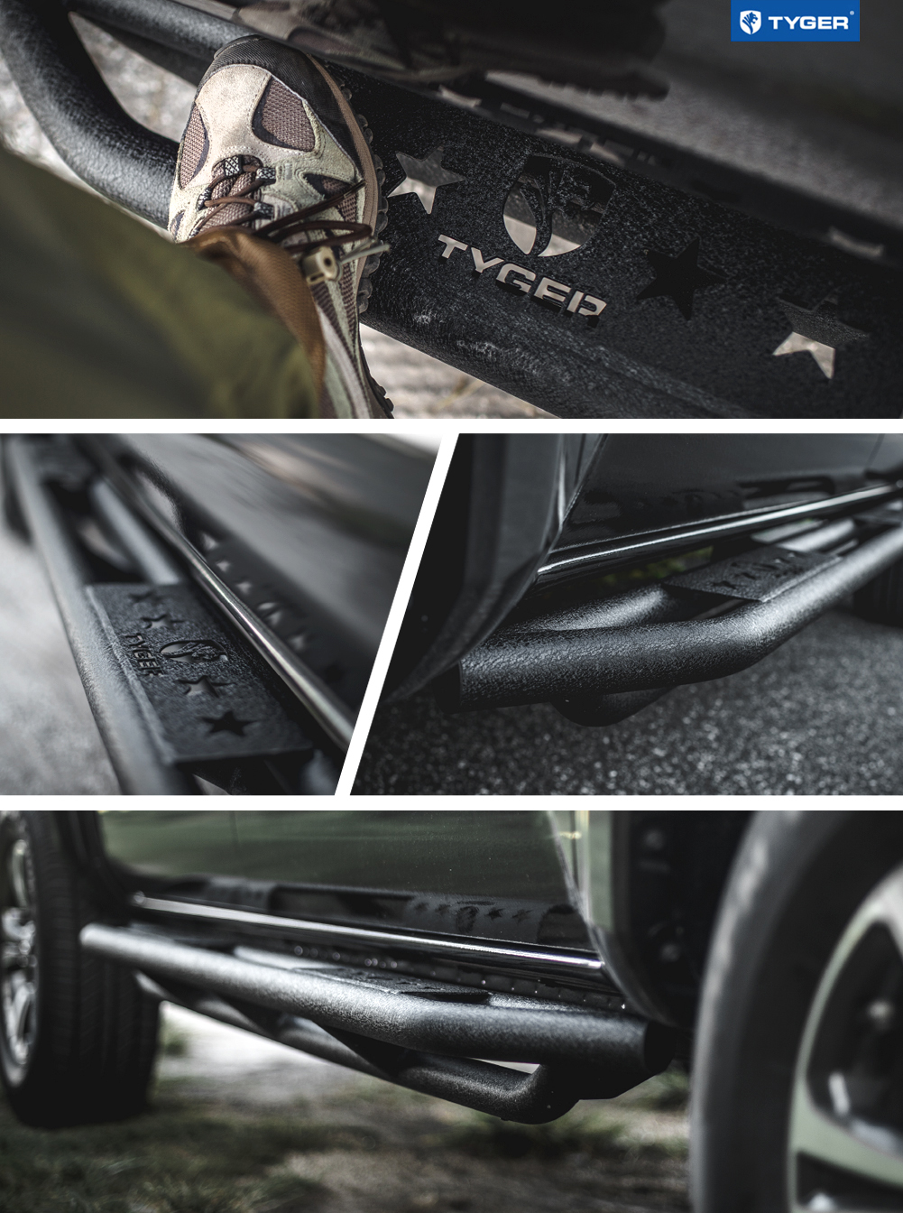 Tyger Auto Star Armor Compatible with 2005-2023 Toyota Tacoma | Double Cab | TG-AM2T20048 | Side Step Rails Nerf Bars Running Boards