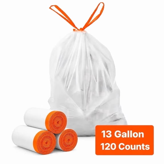 13 Gallon Drawstring Trash Bags, 120‑Count 3‑Pack, 2.8 Mil Extra‑Thick Fresh‑Scented Tall Kitchen Garbage Bags, Recyclable for Home & Office