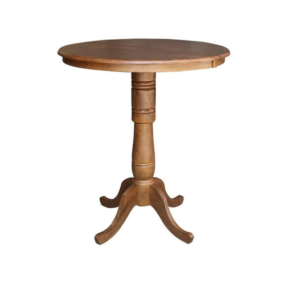 36" Solid Wood Round Top Pedestal Table in Oak with 12" Leaf - 41.3" H