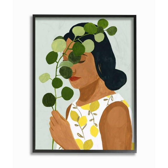 Stupell Industries Woman With Plant Green Fashion Modern Painting Framed Giclee Texturized Art by Victoria Borges