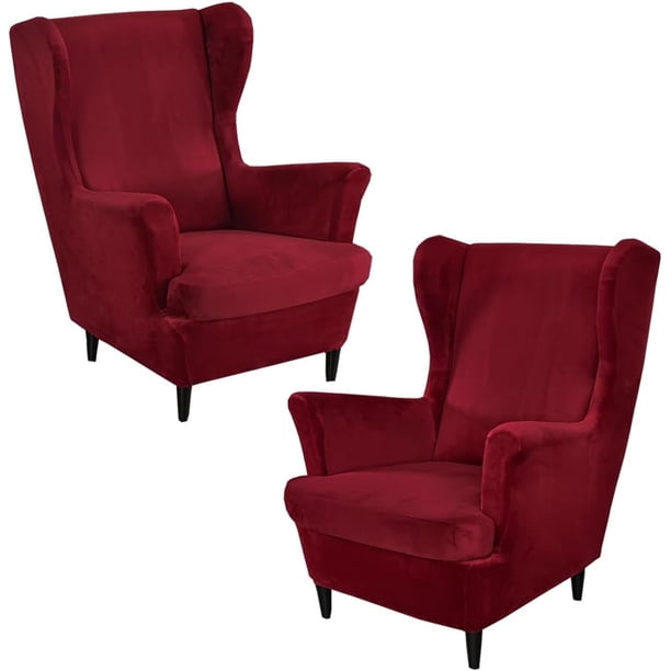 Nvzi juegos de fundas elásticas de terciopelo para sofá de orejas, color liso, protector de muebles suave con parte inferior elástica, color rojo vino