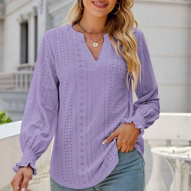 トップス Woman tklpehg Womens Tops Dressy Casual Solid Color Long Sleeve