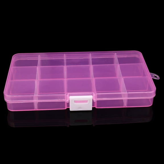 1X15 Grid Plastic Necklace Storage Box Plastic 15 Slots Adjustable Jewelry Storage Box Case Craft Organizer Bead E