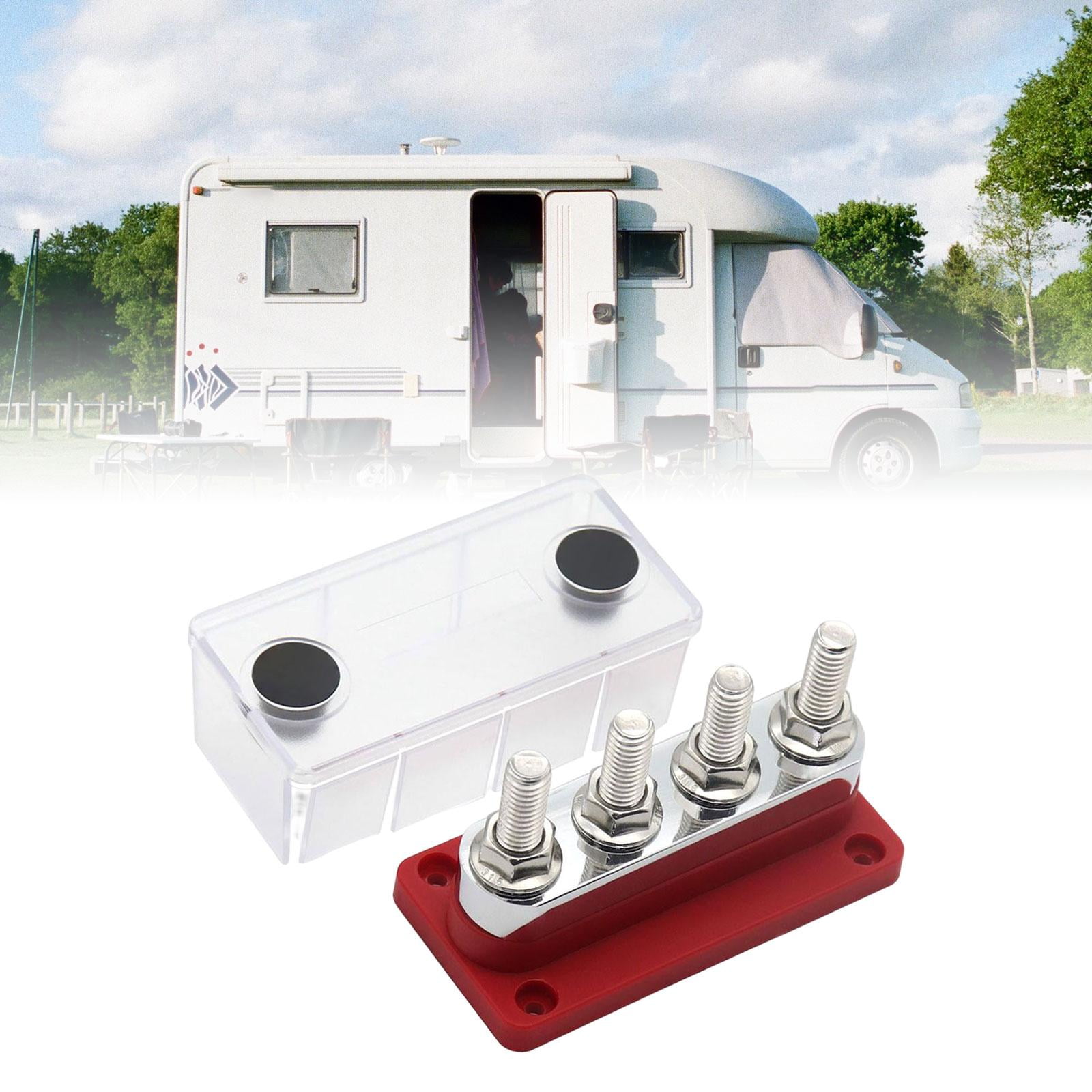 600A Bus Bar Power Distribution Block 4x 3/8inch Terminal Screws Heavy Duty with Red