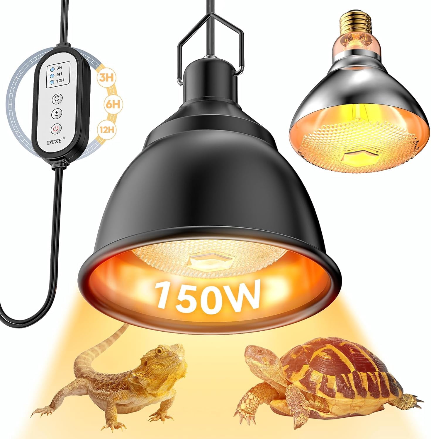 Reptile Light Fixture,Reptile Heat Lamp Fixture,For Turtle Bearded Dragon Lizards Snake,Reptile Glass Terrariums(Black)