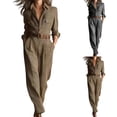 thumbnail image 5 of Women's Plaid Long Sleeve Button Down Belted Jumpsuit Slim Fit Office Workwear Outfit, 5 of 5