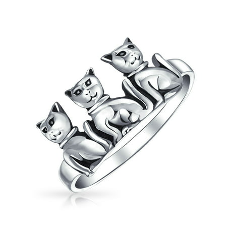 Friendship Three Best Friends Family Kitten Cat Ring Band For Teen For Women 925 Sterling Silver (Best Female Metal Bands)