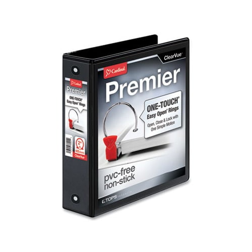 Cardinal Premier Easy Open ClearVue Locking Round Ring Binder, 2' Cap, 11 x 8 1/2, Black
