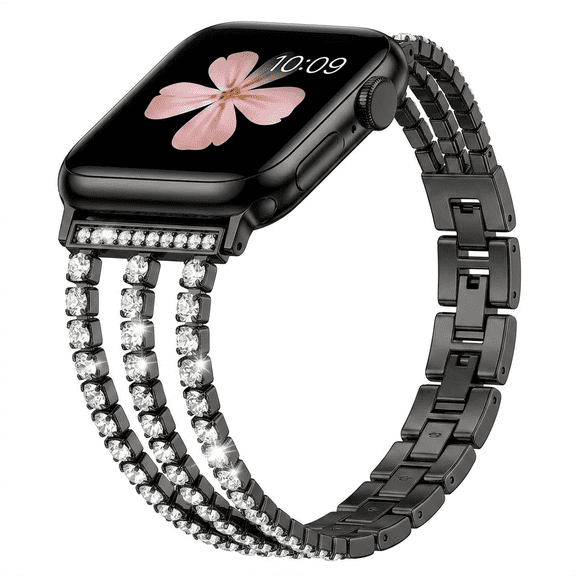 Beaded Bracelet Compatible with Apple Watch Bands 38/40/41/42/44/45/46/49mm Women, Dressy Fancy Stainless Steel Metal Elegant Jewelry Strap for iWatch