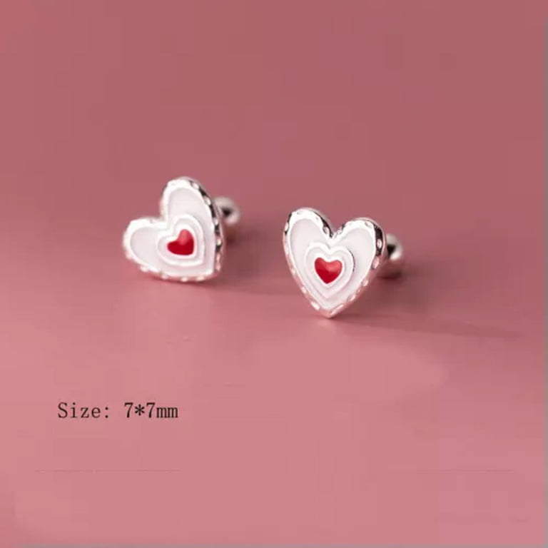 Lovely Heart Stud Earrings - 925 Sterling Silver Small Cute Earrings For Women, Hypoallergenic