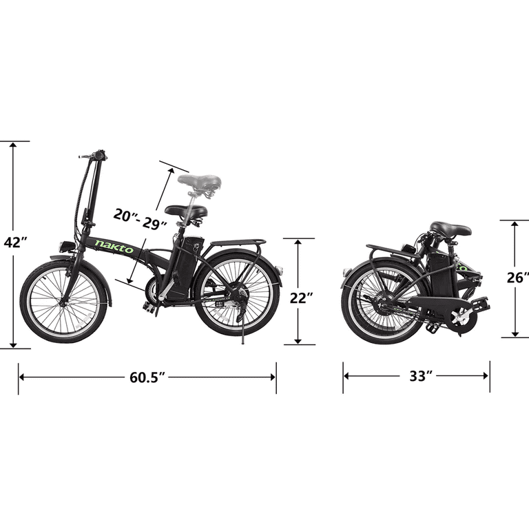 Nakto 20in FASHION Black Folding City Electric Bicycle Bike for Teenagers Women and Short Statured Adults 250w Motor 36V 10Ah Lithium Ion Battery Walmart