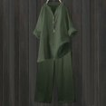 thumbnail image 4 of JFGHDG Women's Linen 2 Piece Outfits Rolled Sleeves Tops Wide Leg Trouser Pants Suits Summer Casual Dressy Linen Sets Green M, 4 of 7