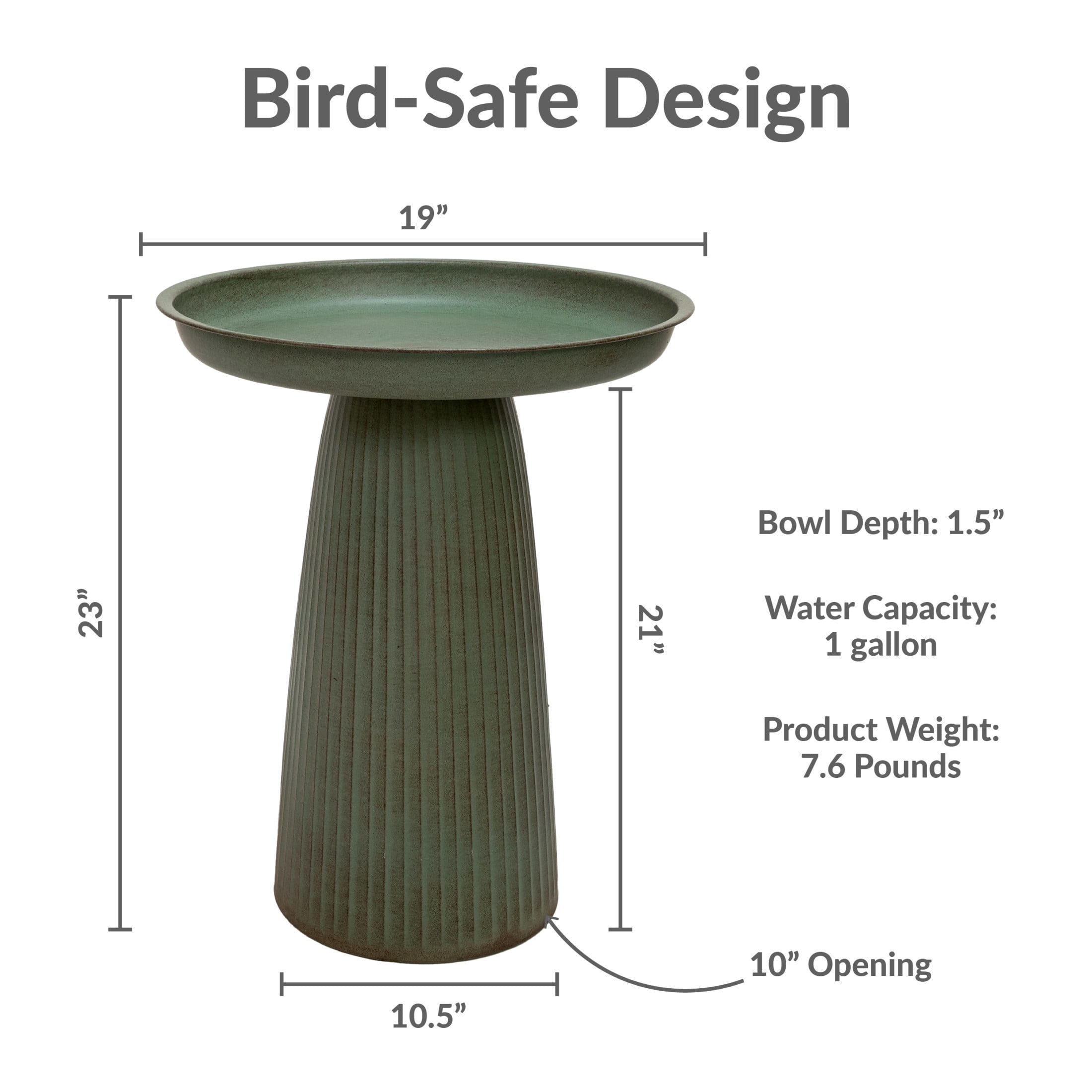 Sunnydaze Gleeful Garden Metal Bird Bath for Outdoors - UV-Resistant Large Bird Bath for Outside - 23-Inch - Matte Green