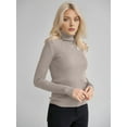 thumbnail image 4 of Suéteres Acanalados para Mujer, Lindos Suéteres de Punto de Cuello Alto, Ajustados y Cálidos Caqui un Tamaño, 4 of 7