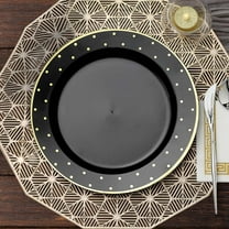 Efavormart 10 Pack | 10" Black Dinner Plates, Round Plastic Disposable Tableware Plates - Gold Dot Rim