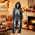 thumbnail image 6 of YUEHUA Men & Women Hooded Onesie, Unisex Front Zipper Halloween Loungewear, Smiling Pumpkin Face Graphic Fluffy One Piece Night Suit with Pockets, 6 of 10