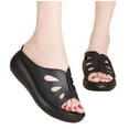thumbnail image 4 of Hopeusnice Sandals for Women Trendy Non-Slip Breathable Women's Sandals Flat Heel Open Toe Sandals Soft PU Materials Summer Shoes Flexible Walking Shoes Black 40, 4 of 6
