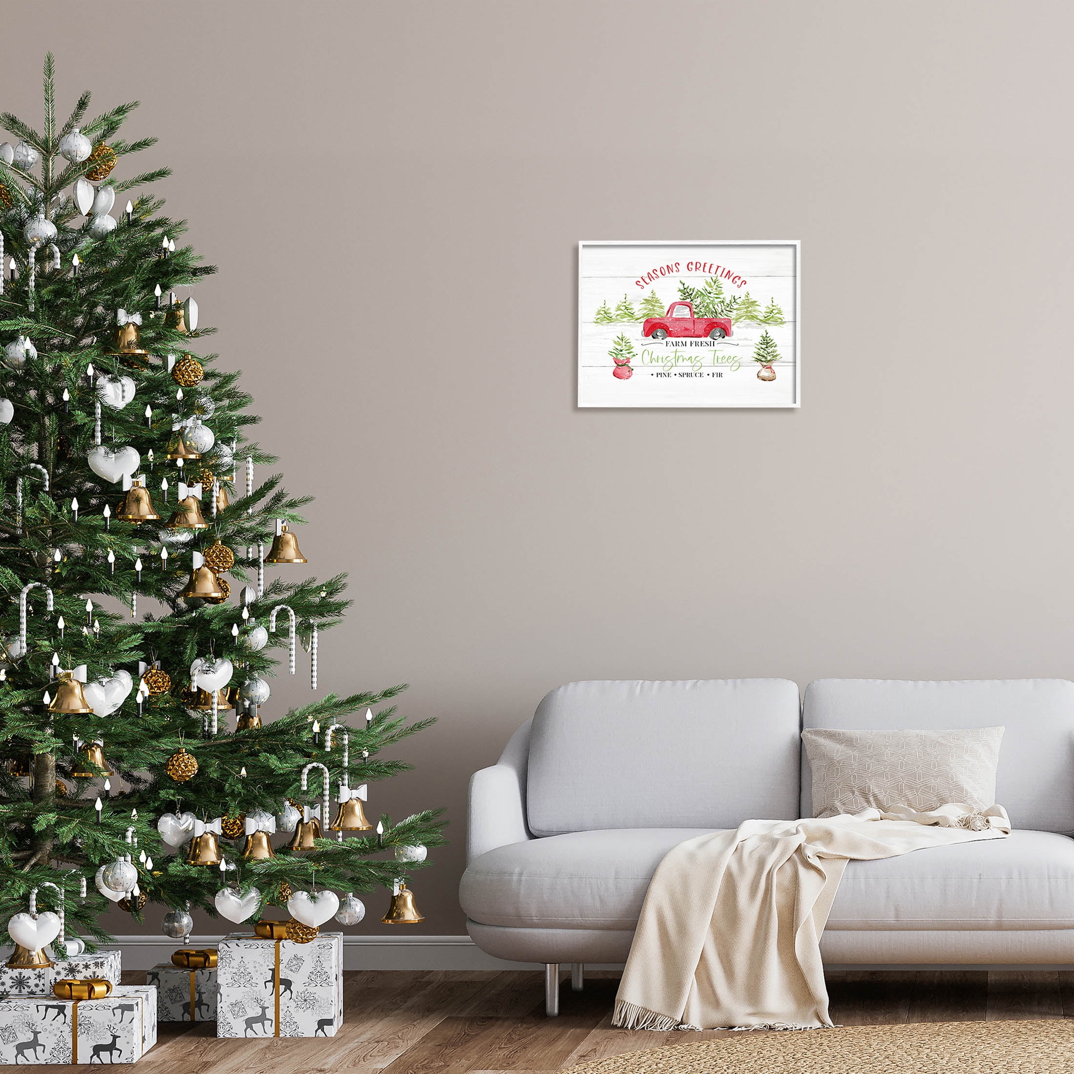 Farm Fresh Christmas Trees Seasonal Holiday Graphic Art White Framed Art Print Wall Art