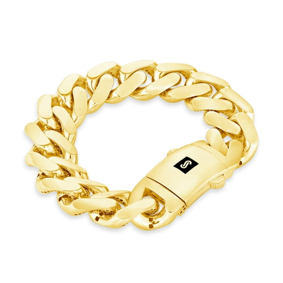 Nuragold 10k Real Yellow Gold Royal Monaco 20mm Miami Cuban Link Bracelet (7.5"-9") Italian Jewelry for Men