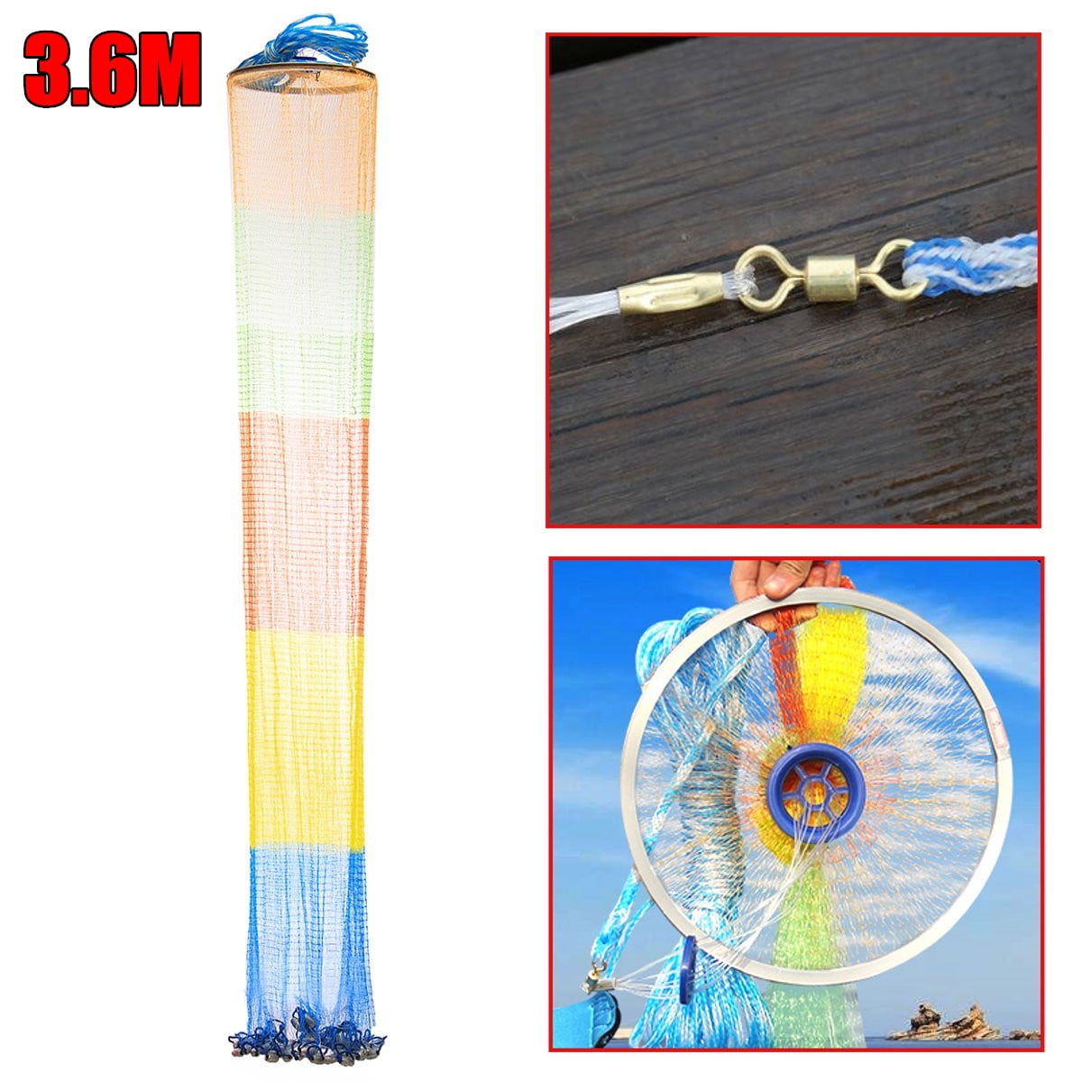 13/12/10/8FT Hand Cast Fishing Net Spin Network Bait Twine Fish Net