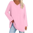 thumbnail image 2 of OKBOP Breast Cancer Scrub Tops Women,Casual V-Neck Long Sleeve Solid Loose Shirt Green Blouses For Women Breast Cancer T- Shirt, 2 of 6