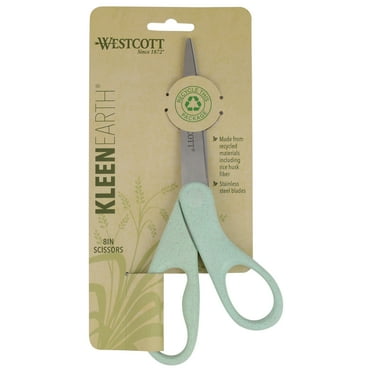 Westcott 8" Crafting Scissors, Eco-Friendly Blue KleenEarth Rice Husks, Straight for Sewing