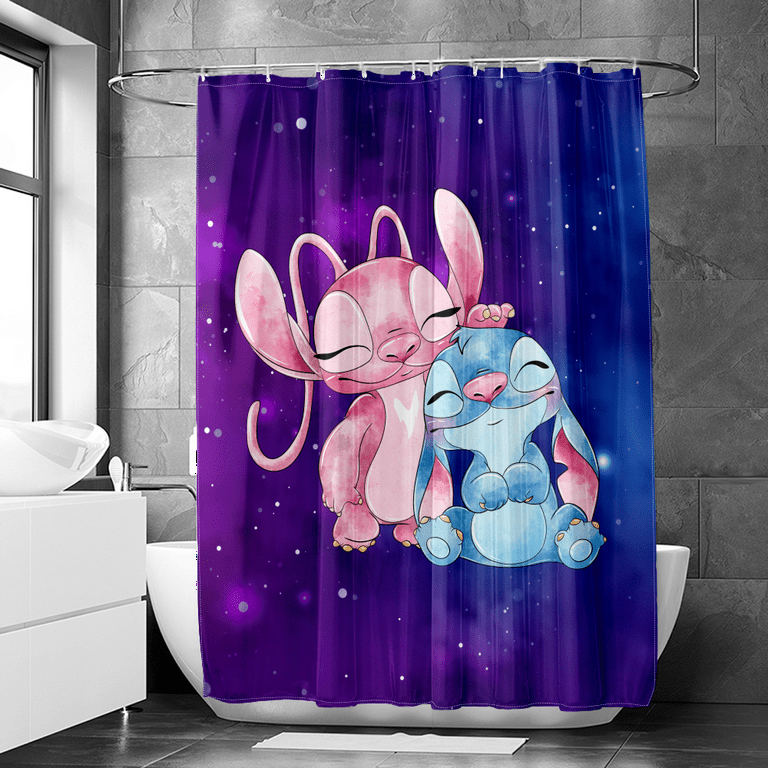 Stitch Fabric Bathroom Shower Curtain With Hooks For Home Bathroom &  Kitchen ，150x180cm,Multicolor 