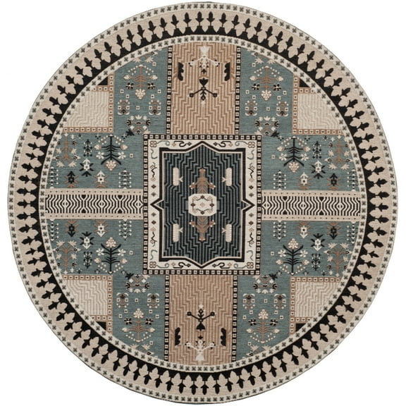 SAFAVIEH Classic Vintage Seanna Geometric Bordered Cotton Area Rug, Slate/Beige, 6' x 6' Round