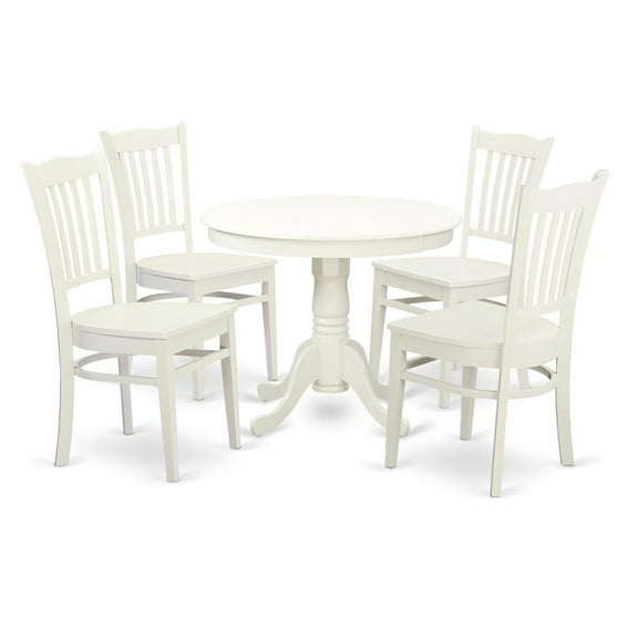 East West Furniture Antique 5-piece Wood Kitchen Table Set in Linen White