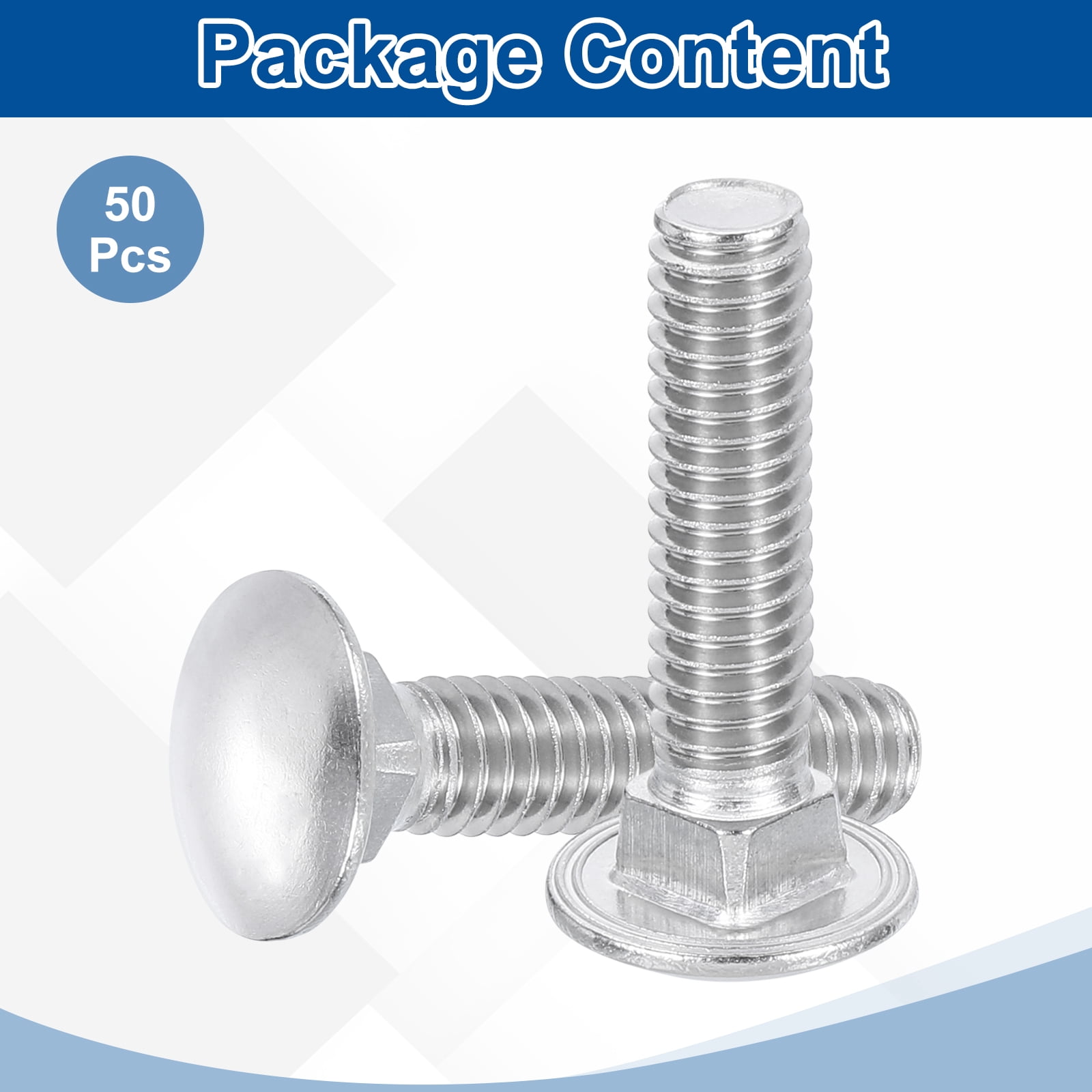 Uxcell 50Pack 5/16"-18x1-1/2" Stainless Steel Carriage Bolts Round Head Square Neck, Silver