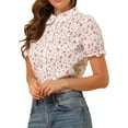 thumbnail image 1 of INSPIRAR CHIC Blusa de Algodón Floral con Mangas Abullonadas y Cuello Peter Pan para Verano Casual Talla XS Rosa, 1 of 7