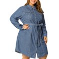 thumbnail image 3 of Agnes Orinda Women's Plus Size Long Sleeves Button Denim Shirts Dress, 3 of 8