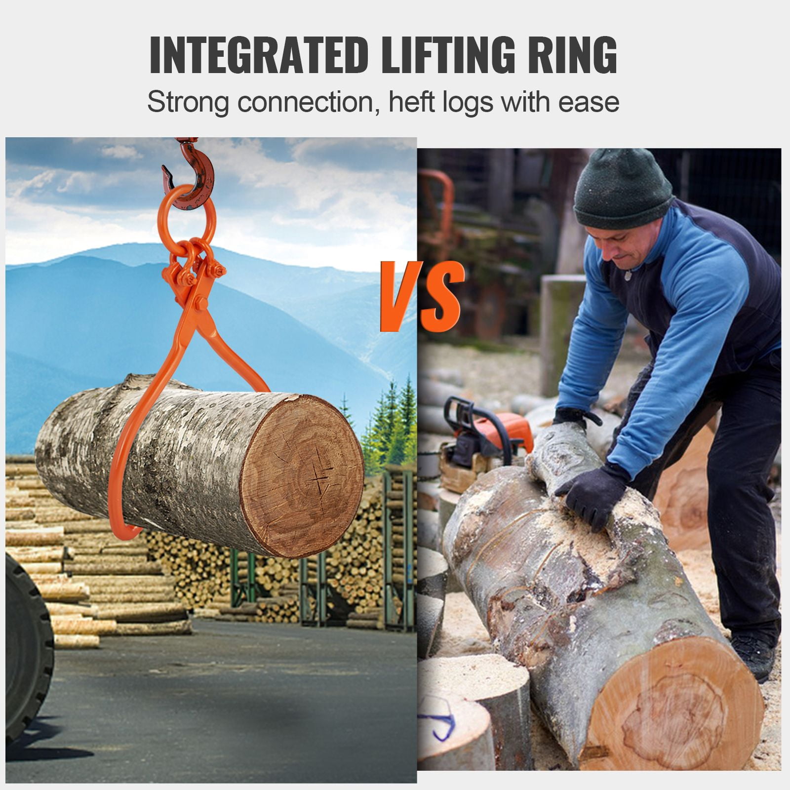Log Skidding Tongs with 19.45" Max Opening, 772 lbs Capacity, #45 Steel, Eagle Claw Design, for Tractor ATV Truck Log Transport