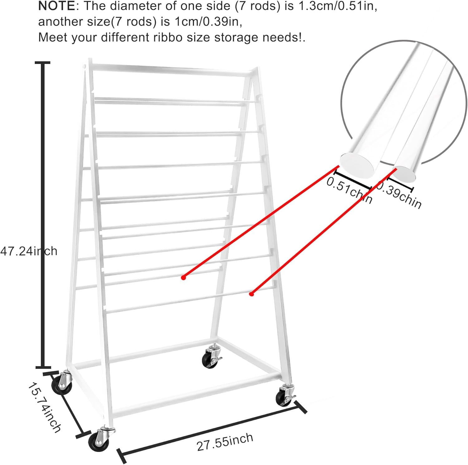 AOBAIWO Ribbon Holder Organizer Rack, 15 Tier Double-Sided Metal Ribbon Organizer Freestanding Movable Ribbon Storage, Large Capacity Ribbon Organizer