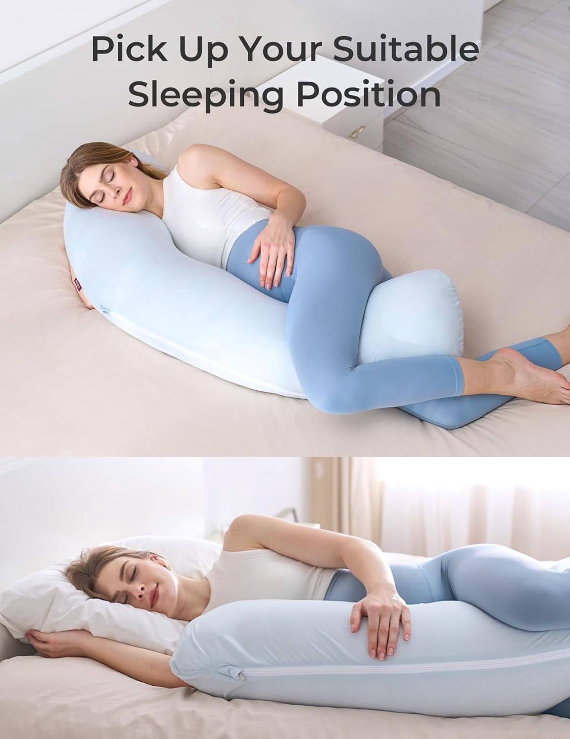 Pregnancy Pillows for Side Sleeping, J Shaped Maternity Body Pillow for Pregnancy, Soft Pregnancy Pillow for Head Neck Belly Support, Blue
