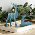 thumbnail image 5 of 2PCS Christmas Reindeer Winter Decor, Tabletop Deer Statues Decorations, Blue Flocked Resin Reindeer Sculptures with Silver Glitter for Indoor Home Decor Mantle Living Room, 5 of 7
