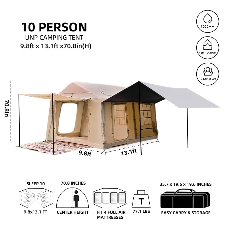 10-12 People Large Inflatable Tent, Easy Setup Glamping Tent with Hand Pump,4 Season Available  Air Tent , Waterproof Blow up Tent for Party