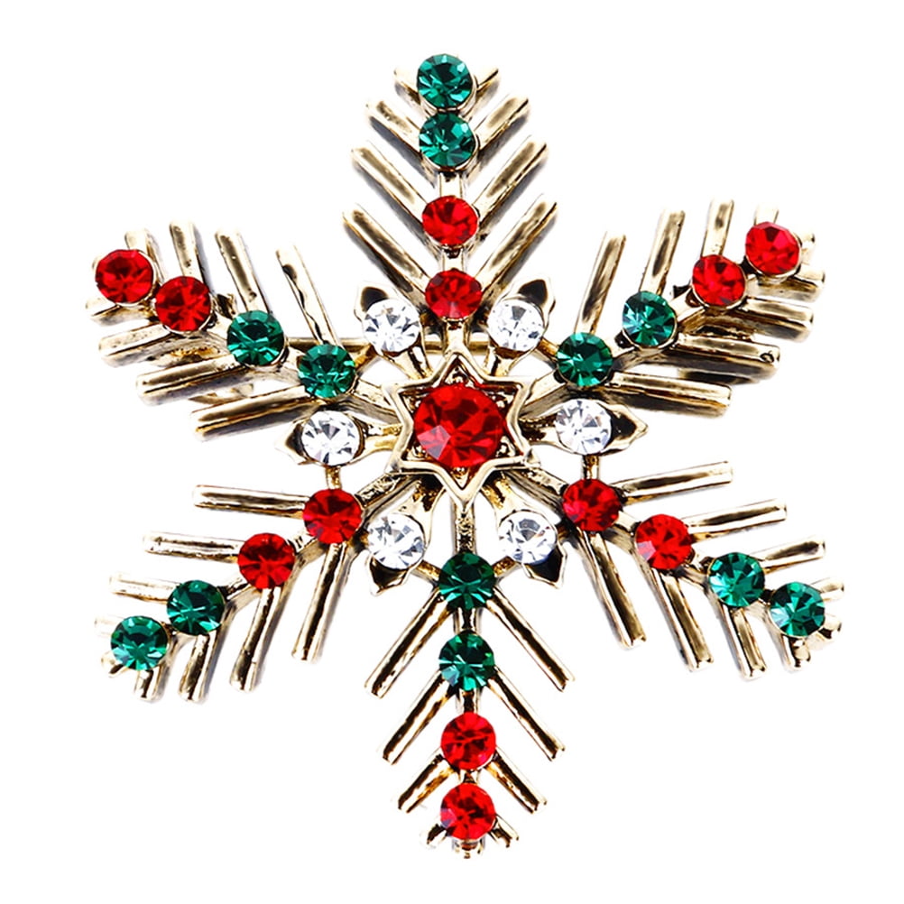 Christmas Crystal Rhinestone Brooch Pin Snowflake Badge Brooches Xmas Party Gift 