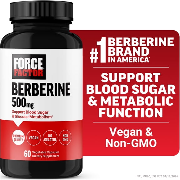 Force Factor Berberine 500mg for Cardiovascular, Metabolism & Healthy Glucose Support, Premium Quality, Vegan, No Gelatin, Non-GMO, 60 Capsules
