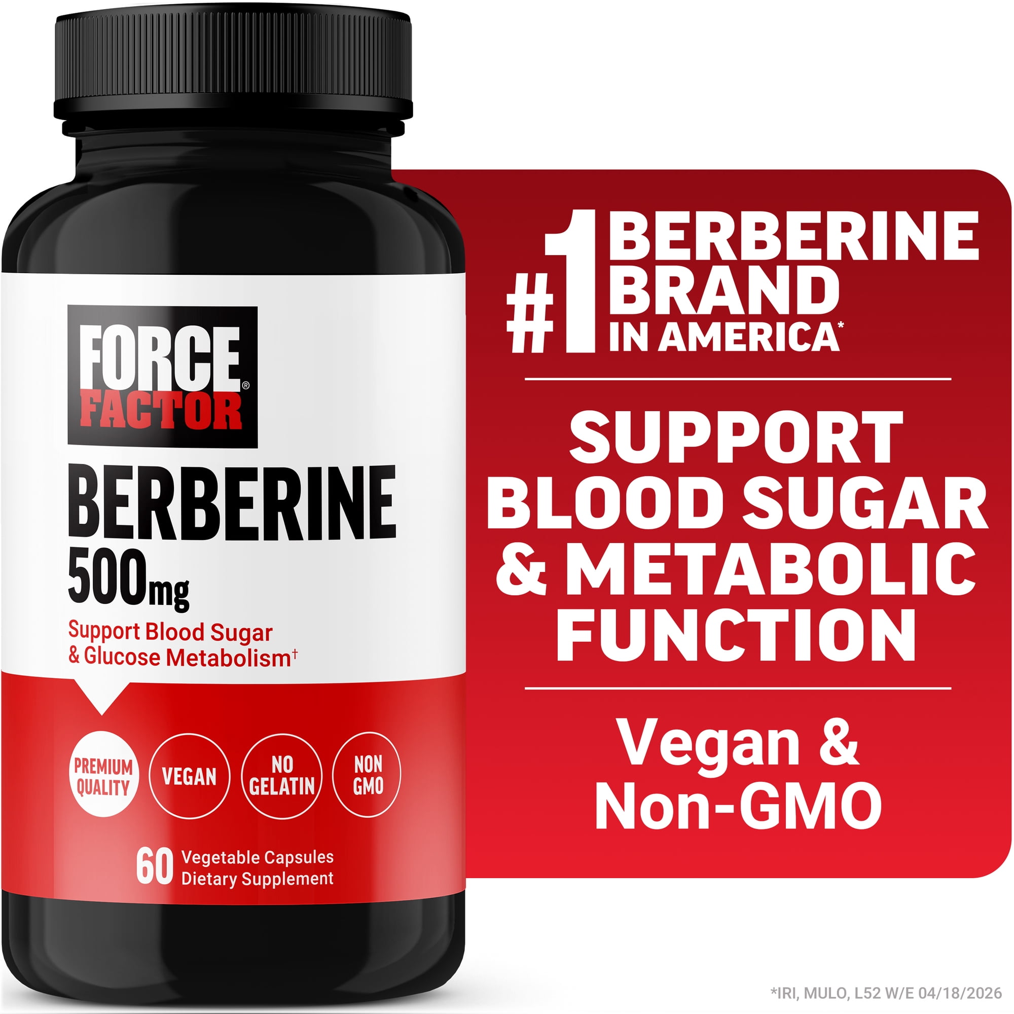 Force Factor Berberine 500mg for Cardiovascular, Metabolism & Healthy Glucose Support, Premium Quality, Vegan, No Gelatin, Non-GMO, 60 Capsules