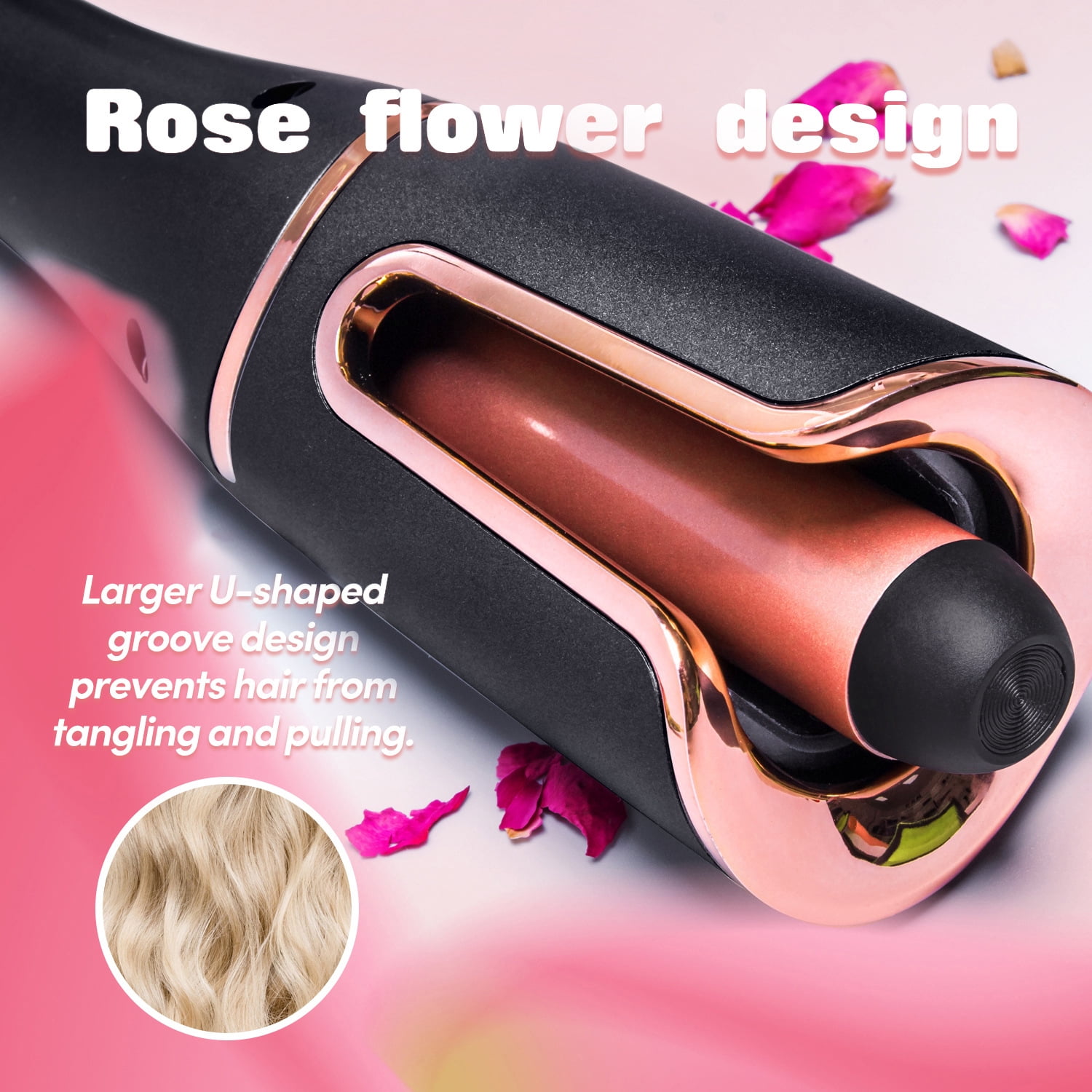 Automatic Hair Curler with U-Shaped Open Barrel for Tangle-Free Styling, Professional Ceramic Ionic Auto-Rotating Curling Iron Wand with 4 Temperature Settings & Anti-Scald Design