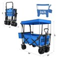 thumbnail image 2 of Extra Large Collapsible Wagon w/Removable Canopy, 250lbs Foldable Garden Cart w/Rear Storage, Heavy Duty Outdoor Push&Pull Utility Camping Beach Stroller w/Big Wheel&Adjustable Handles, Blue, 2 of 7
