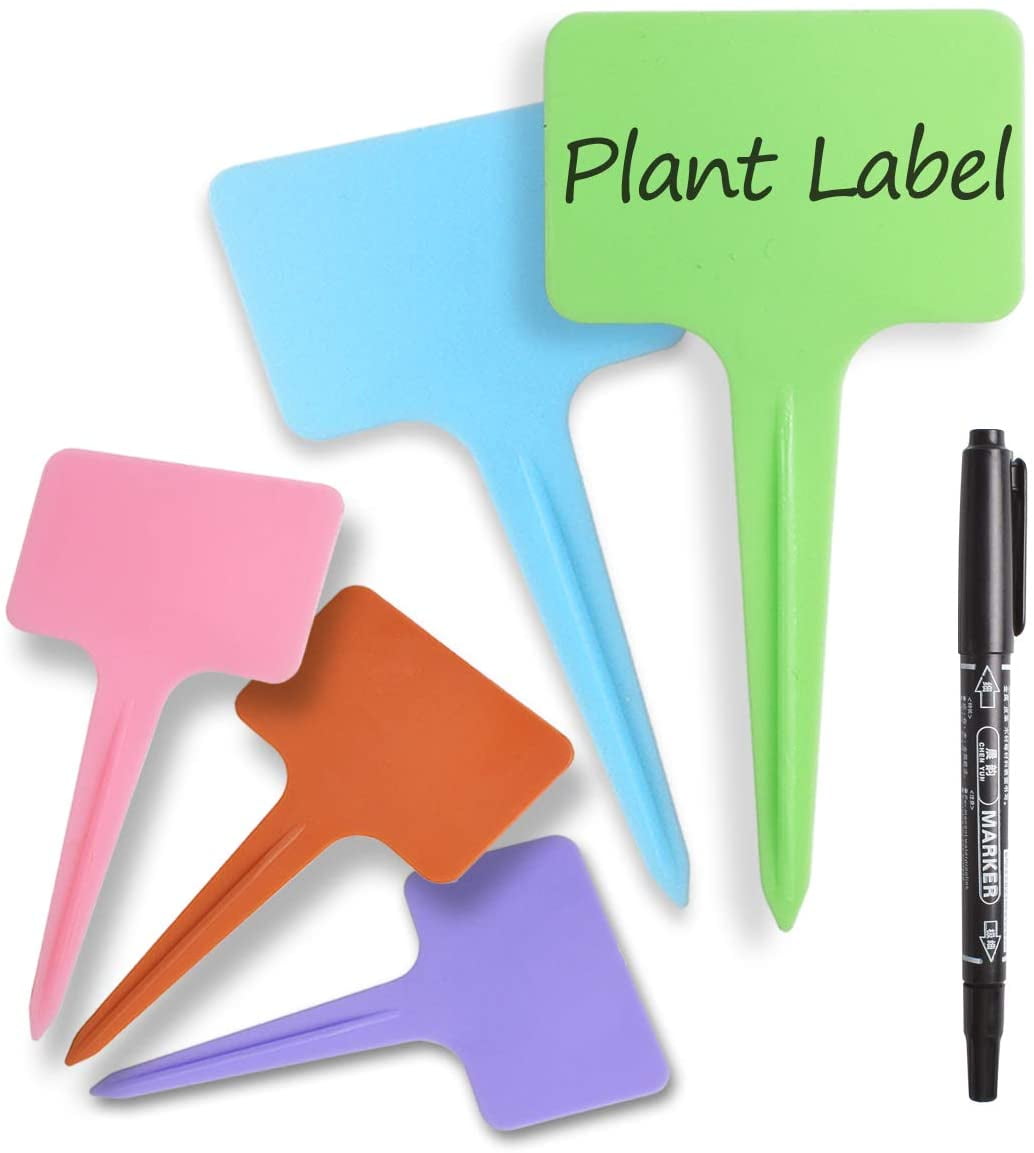 100 Plastic Plant Tags, Reusable TTag with Markers, Garden Plant Tags