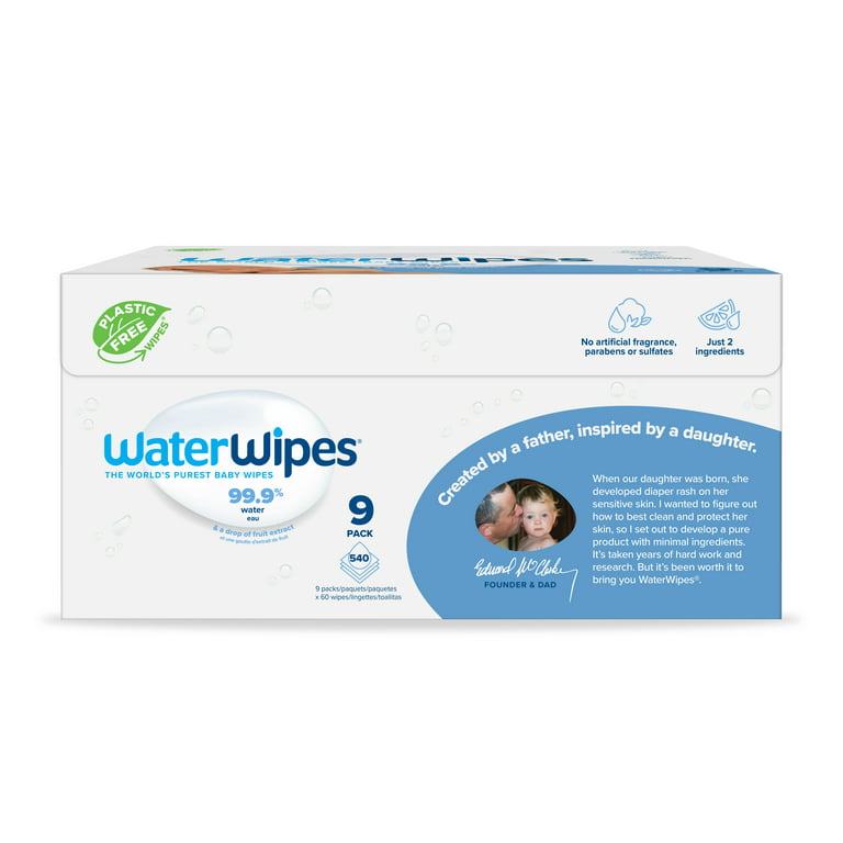 WaterWipes Plastic-Free Textured Clean, Toddler & Baby Wipes, 99.9% Water  Based Wipes, Unscented & Hypoallergenic for Sensitive Skin, 540 Count (9