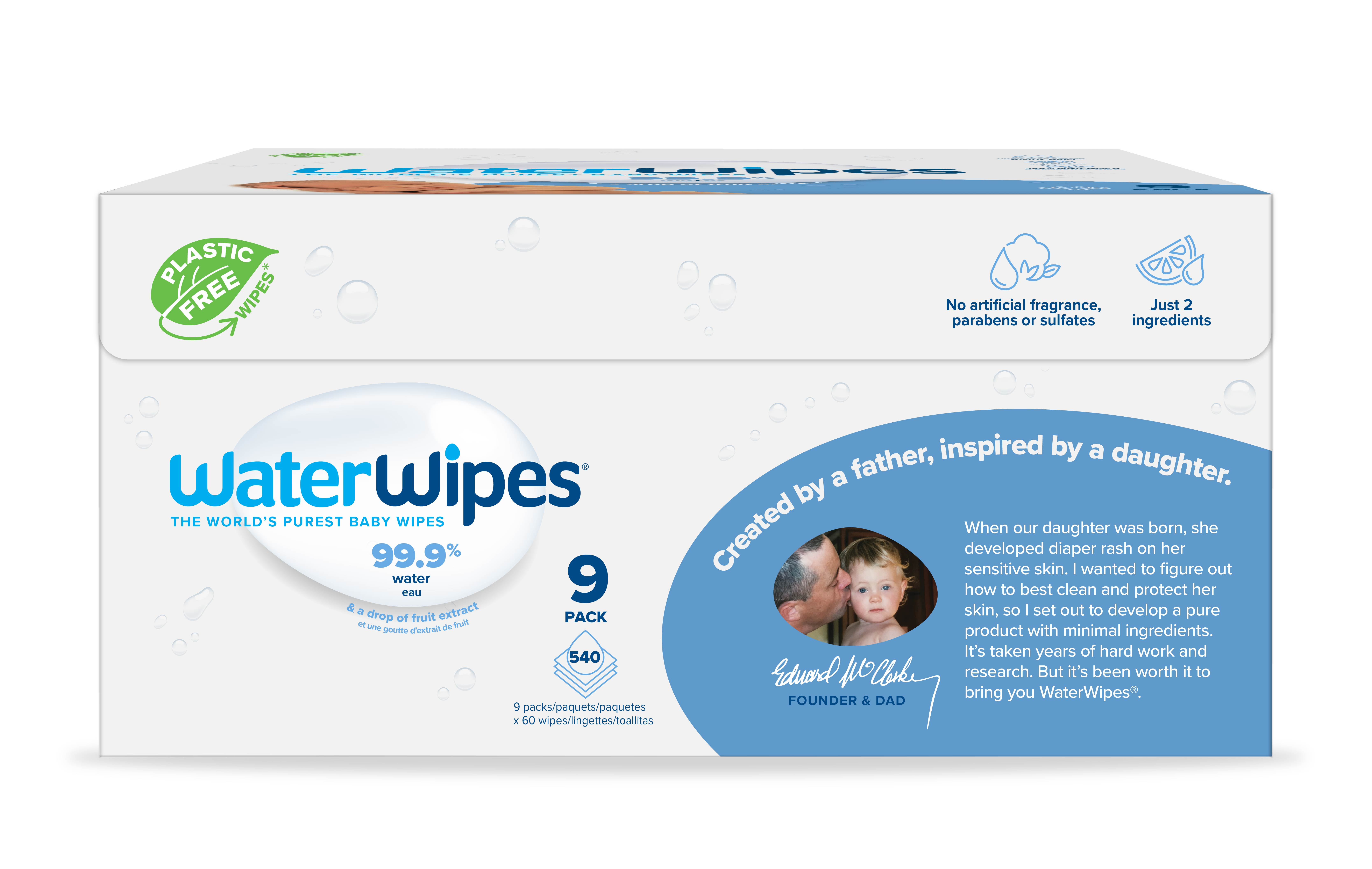 WaterWipes Plastic-Free Original 99.9% Water Based Baby Wipes, Fragrance-Free for Sensitive Skin, 540 Count (9 Packs) - image 3 of 10