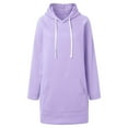 thumbnail image 5 of XUELUO Hoodie Dress For Women Solid Color Hooded Drawstring Long Sleeve Sweatshirt Mini Summer Dresses With Pockets Activewear,Purple,M, 5 of 7