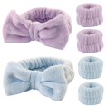thumbnail image 1 of Yifvnghui Toallas de muñeca para lavar la cara Pulseras de spa y diadema Pulseras absorbentes de microfibra de secado rápido para niñas Hombres Maquillaje Juego de 6 brazaletes (azul y morado), 1 of 1