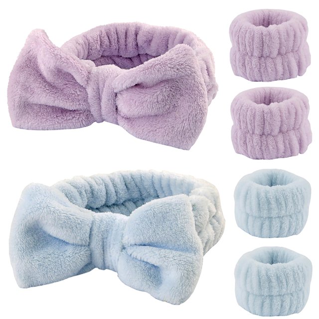 Yifvnghui Toallas de muñeca para lavar la cara Pulseras de spa y diadema Pulseras absorbentes de microfibra de secado rápido para niñas Hombres Maquillaje Juego de 6 brazaletes (azul y morado)