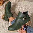 thumbnail image 6 of Willtoo Women’S Leather Buckle Strap Chunky Ankle Boots With Side Zipper Fashion Pointed Toe Stacked Block Low Heel Non Slip Short Boots Working Party Dress Boots Green, 6 of 6