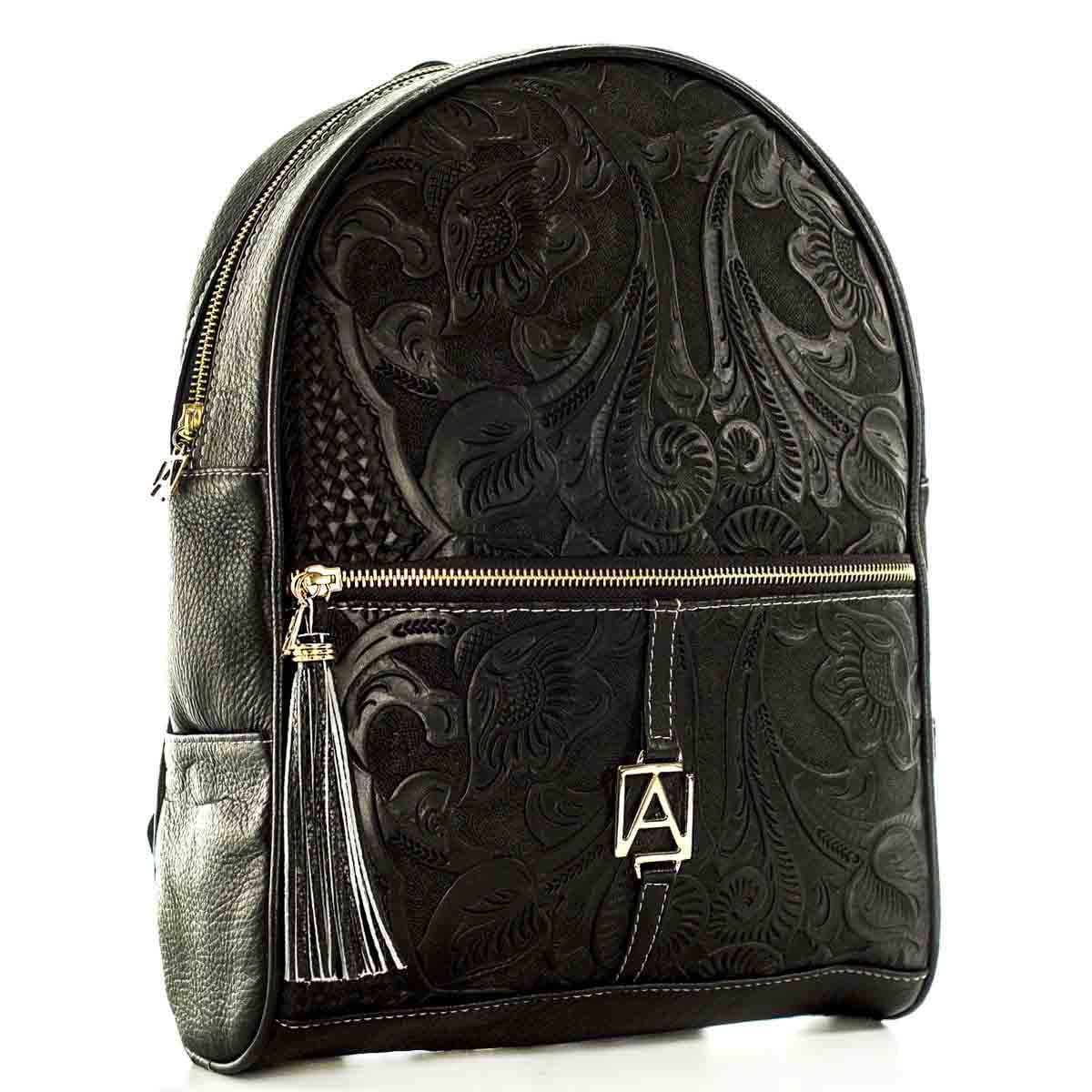 AngeLozano Chiapas Black Leather Backpack sapahn-product-amelia-black-  main image 2